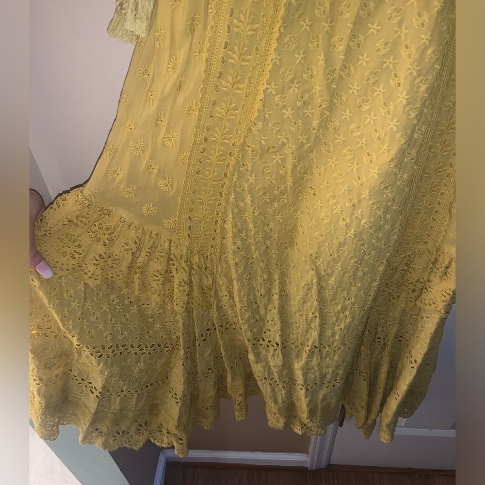 Ulla Johnson eyelet 2 678$ Edwina dress boho designer chartreuse luxury spring - Picture 5 of 10